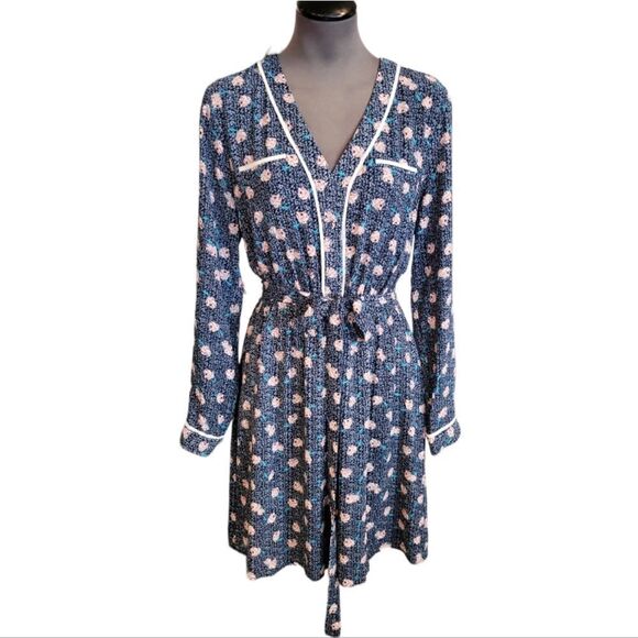 EC DANIEL RAINN DR2 BLUE FLORAL DRESS W/ ELASTIC WAIST, TIE BELT & WHITE TR… - Picture 3 of 5